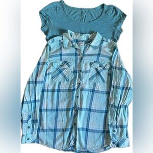 Button down plaid long sleeve shirt & tshirt bundle. Both size XL